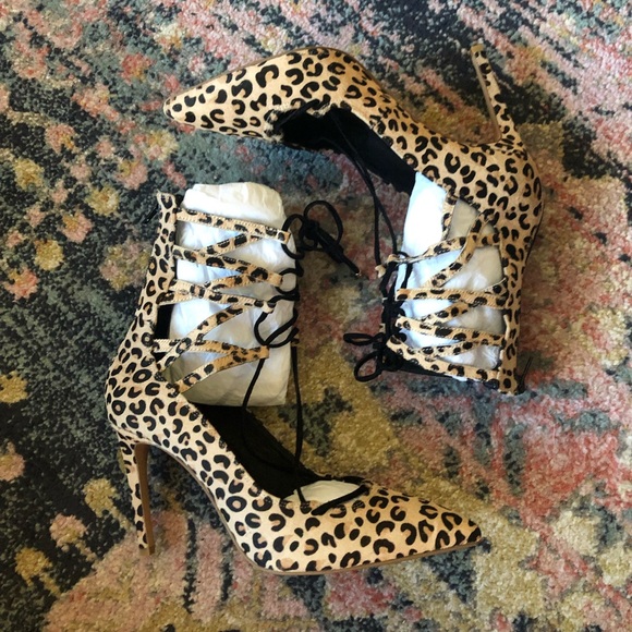 Jeffrey Campbell X Free People Leopard Hierro Lace-up Heel Size 10 - Picture 5 of 9